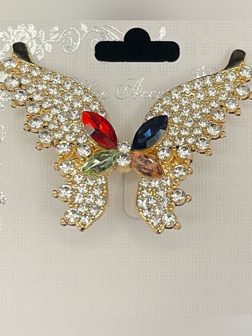NWT Chloe Accessories Gold Rhinestone Sparkly Butterfly Brooch Pin